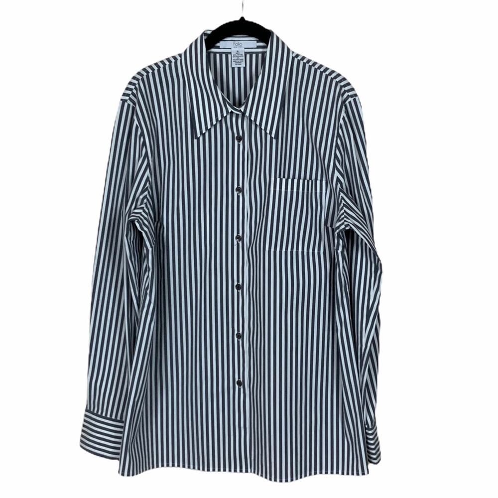 Folio Long Sleeve Striped Button Blouse Size XL